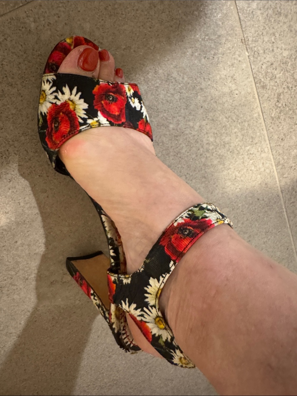 Dolce & Gabbana Floral Red & Navy Open-Toe Women's Heels
